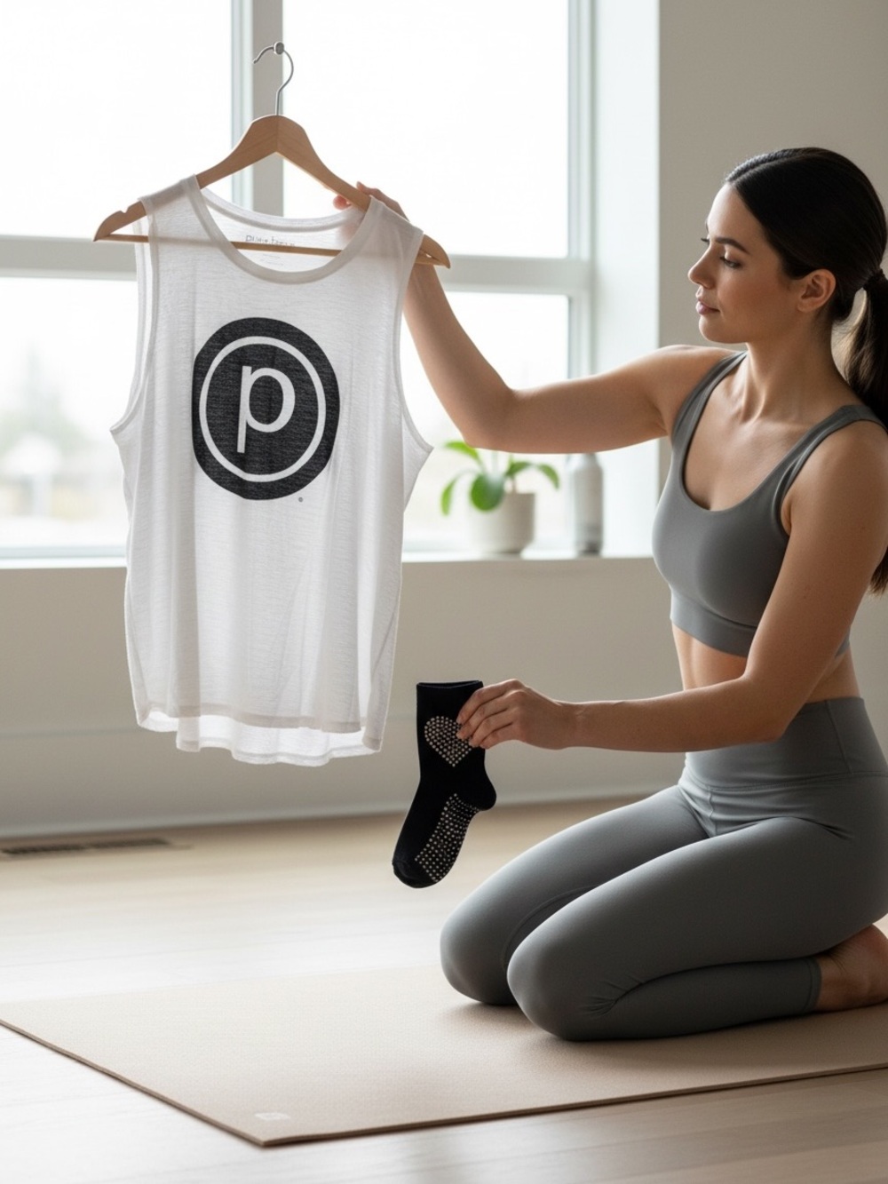 Pure Barre White Tank And a pair of Non-Slip Grip Socks. Size: S/M